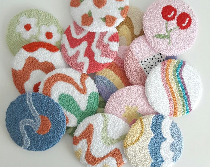 Tufted Mug Rug,Punch Needle Coaster,Mother's day gift,Wholesale Offer,Handmade Love for Mom gift,Set of 2,Punch Needle Art Coasters