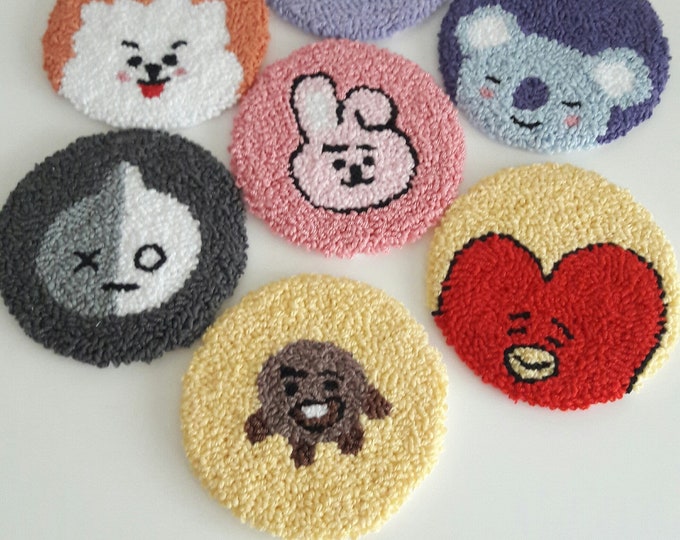 drink coaster,Embroidery art, Embroidery decor, Kitchen decor,animated coasters,bt21 baby coasters,round coasters, Gift for Her