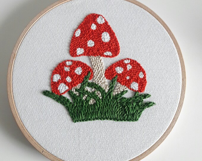 Punch Neddle mushroom Hoop Nursery wall decor craft room decor Baby room Decor gift customized sign Modern Embroidery  Hoop Art personalized
