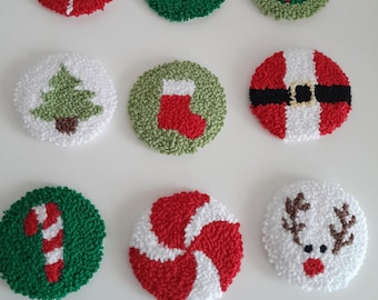 Christmas Car Coasters,Christmas gifts,Punch Needle Coaster,Set of 2 Car Coasters,Punch Needle Coaster,Christmas Tree Ornaments,Christmas