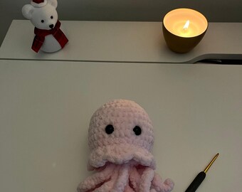 Fleece Plush jellyfish Amigurumi Crochet Toy,Fleece Crochet sea animal Stuffed Plush Cute jellyfish Amigurumi crochet nursery decor