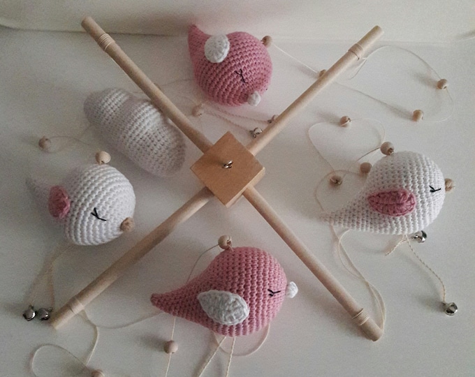 crochet bird baby mobile, scandinavian nursery decor, mobile crib, cloud newborn mobile, crochet cribe mobile, baby shower