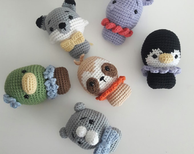 stuffed baby toys,penguin,duck,hippo,rhino,wolf,baby mobile,Amigurumi,Crochet toys,Knit jungle animals cuddle toys,First birthday gift idea
