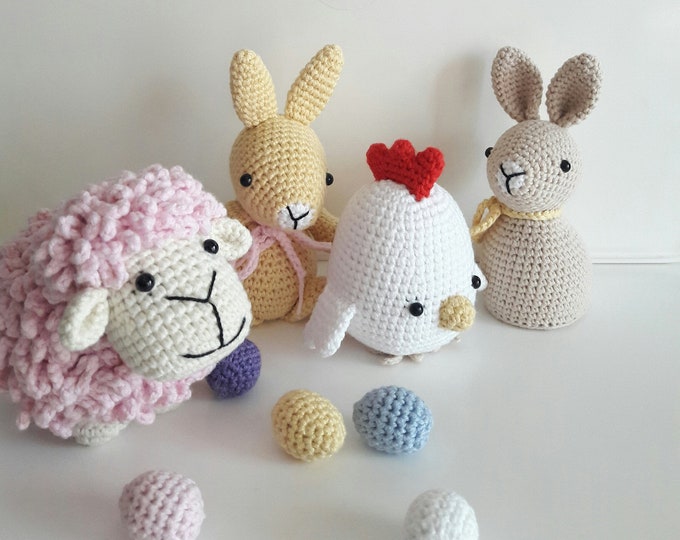 Amigurumi Easter Toys Crochet Easter Decoration bunnies sheep's chick and eggs Handmade Easter ornaments Woodland animals toy crochet animal