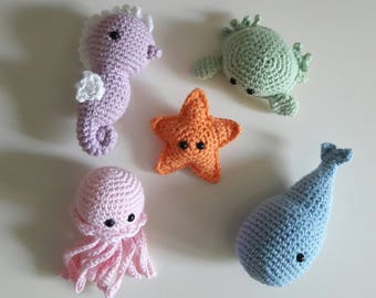 Crochet sea animal baby mobile Stuffed Toys Gift for Nursery decor Woodland animals toy for Preemie kids gift baby gift amigurumi animal toy