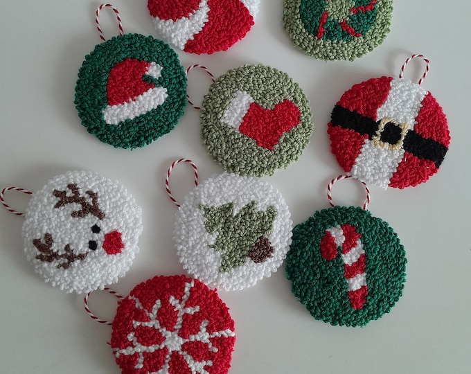 Punch needle Christmas Set,christmas gift,christmas tree ,punch needle coaster,christmas decor,Handmade Gift,housewarming gift,Embroidery