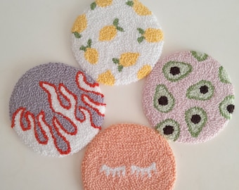 Punch Needle Coasters, Y2k Decor, Set of 2 Handmade Coasters