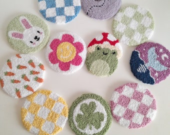 Posavasos de aguja perforada, posavasos a cuadros, posavasos con flores con mechones, decoración estética del hogar Y2k, regalo de inauguración de la casa