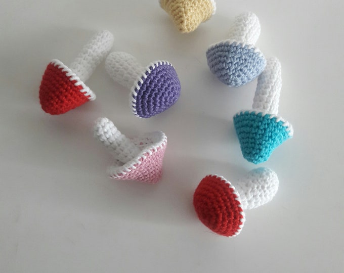 Mini Crochet Mushroom Decorative mushrooms Amigurumi Mushroom Toadstool Waldorf Decor Crochet Play Food Amigurumi Play Food Eco-friendly toy