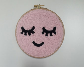 Smiling Face Punch Neddle Hoop wall hangings embroidery Nursery wall decor craft room decor Animal theme Babyshower Baby Room Decors gift