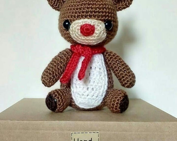 Christmas Deer Handmade Stuffed Toys Gift for Nursery decor Woodland animal toy for Preemie kids gift Crochet baby gift amigurumi animal toy