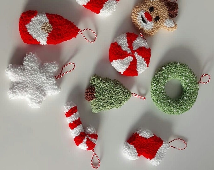 christmas gifts,Punch needle Christmas Set,Christmas ornament,christmas tree ,christmas decor,Handmade Gift