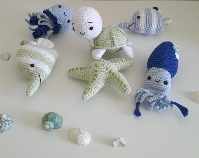 Cute Sea Animal Plushies – Handmade Amigurumi Gifts for Kids fish,octopus,turtle,starfish Crochet Ocean Animals – Soft Baby Toy Baby Gift