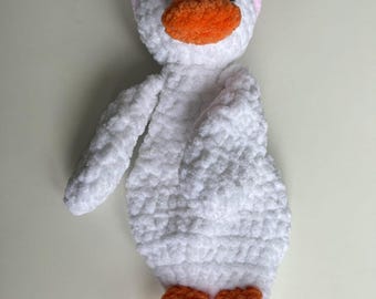 Crochet Duck snuggler, Duck lovey comforter toy,Baby security blanket