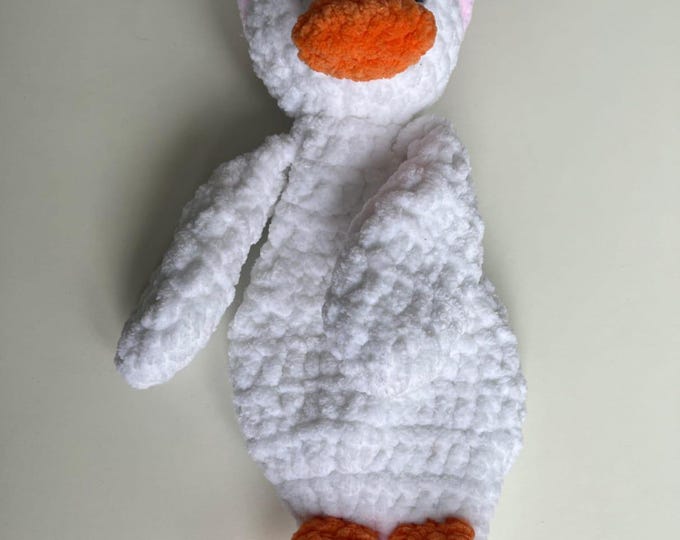 Crochet Duck snuggler, Duck lovey comforter toy,Baby security blanket