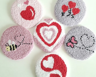 Punch Needle Coaster /Yin and Yang Coffee Coasters/ Y2k Aesthetic Home Decor /Valentine's Day /Handmade Coaster /Punch Needle Mug Rug