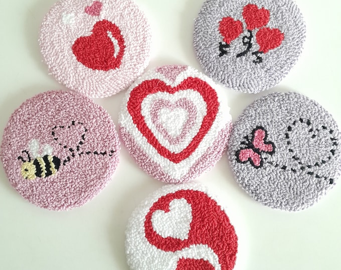 Punch Needle Coaster /Yin and Yang Coffee Coasters/ Y2k Aesthetic Home Decor /Valentine's Day /Handmade Coaster /Punch Needle Mug Rug