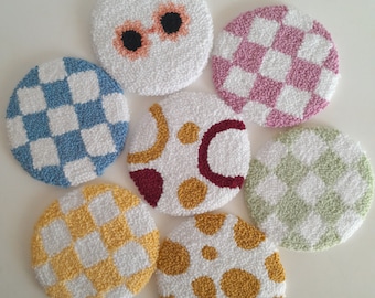 Checkered Coffee Coasters, Punch Needle Art,wholesale order,Mug Coaster, Mom gift