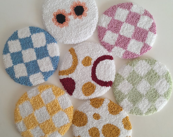 Checkered Coffee Coasters, Punch Needle Art,wholesale order,Mug Coaster, Mom gift