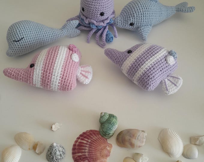 Ocean animal plushies,Handmade sea creatures Crochet Ocean Animals Jellyfish,Dolphin,Whale,Fish – Soft Baby Toy  –Amigurumi Gifts for Kids