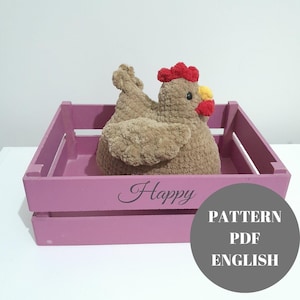 Patrón de juguete de gallo de ganchillo de pollo amigurumi de peluche en PDF, patrón de juguete de animal de ganchillo de pollo amigurumi lindo y fácil de rellenar