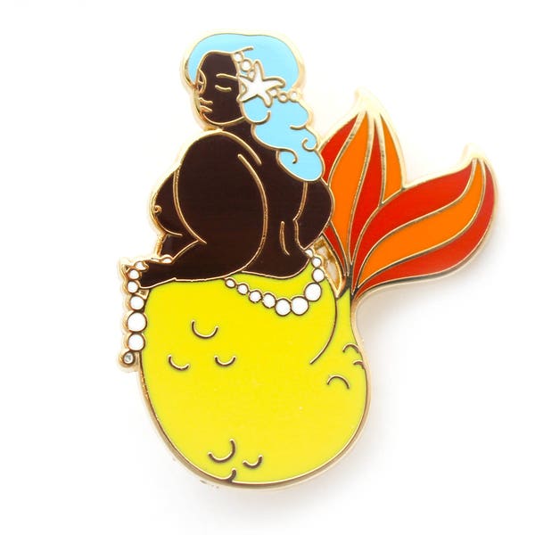 Yellow Body Positive Mermaid Enamel Pin (black mermaid pin hard enamel lapel pin badge jewelry queer mermaid lgbt jewelry backpack pins)