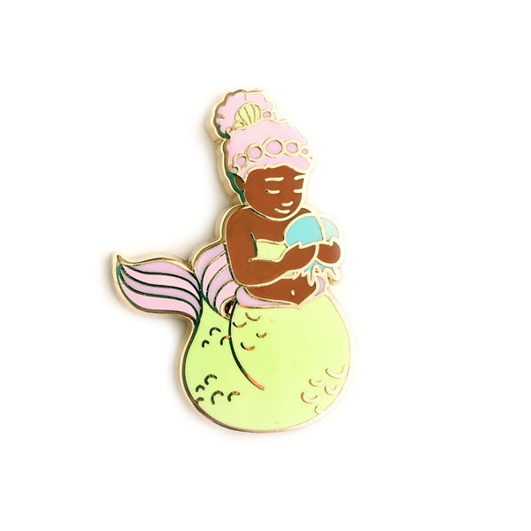 Green Mergirl Enamel Pin (black mermaid pin merbaby jellyfish jelly ocean hard enamel pin lapel pin badge jewelry cloisonne backpack pins)