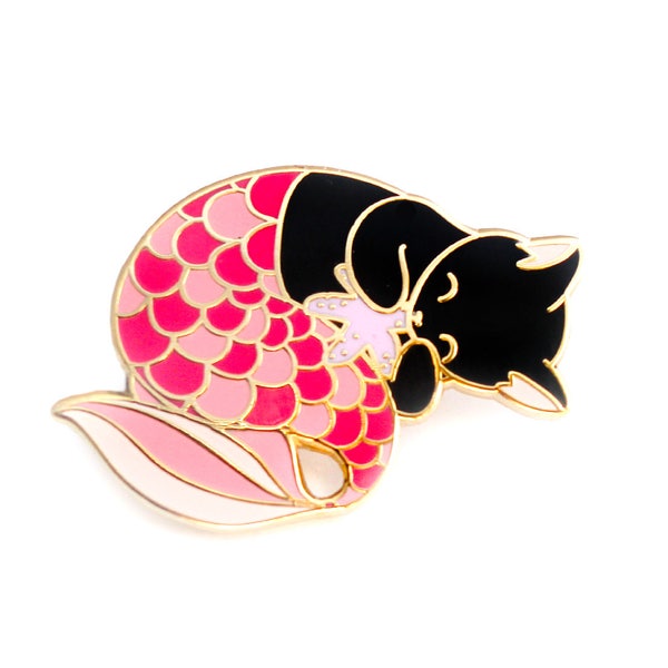 Pink purrmaid enamel pin (mermaid cat hard enamel pin lapel pin badge jewelry cute mermaid jewelry black cat pin cloisonne backpack pins)