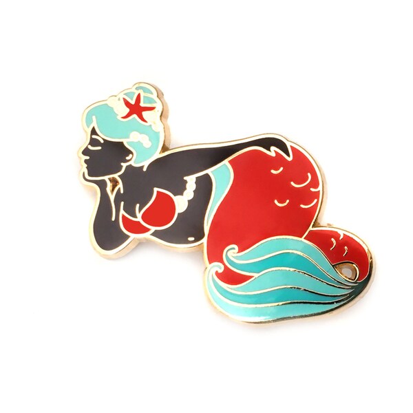 Red body positive mermaid enamel pin (black mermaid hard enamel lapel pin badge jewelry queer mermaid lgbt jewelry cloisonne backpack pins)
