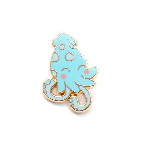 Blue Squid Enamel Pin (hard enamel pin cute squid pin lapel pin badge squid jewelry cephalopod kawaii octopus cloisonne backpack pins)