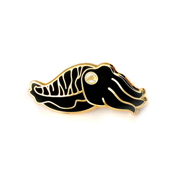 Black Cuttlefish Enamel Pin (hard enamel pin kawaii black gold pin lapel pin badge cute octopus jewelry cephalopod cloisonne backpack pin)