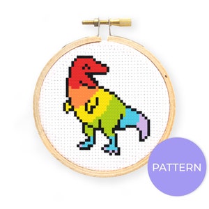 Rainbow T. Rex Cross Stitch Pattern