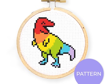 Rainbow T. Rex Cross Stitch Pattern