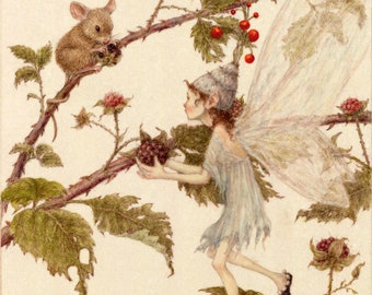 Berry Harvest, Fairy and Mouse, Blackberries, Giclee, Lauren Mills Art, Fairy Tale Illustration
