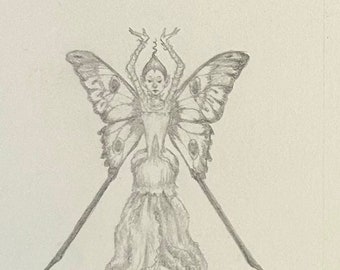 Lauren Mills' Original Graphite Drawing of a Berry Fairy
