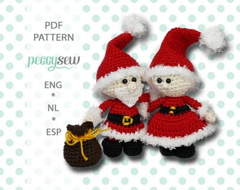 Mini Mr. and Mrs. Santa, amigurumi crochet patterns, set