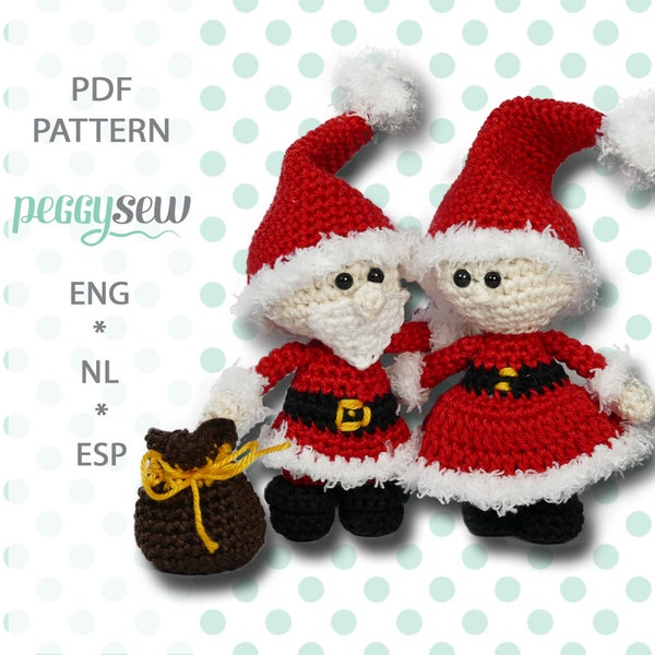 Mini Mr. and Mrs. Santa, amigurumi crochet patterns, set