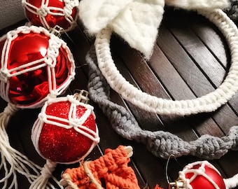 Macrame Christmas Set Ornaments and Wreath