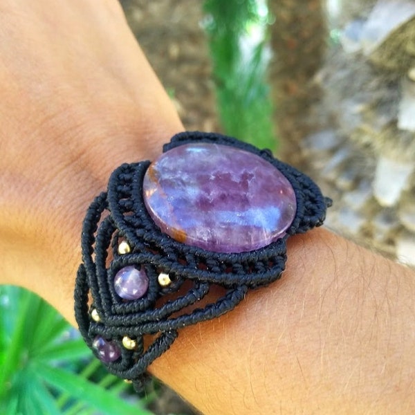 Pulsera Étnica de macramé con piedras de Amatista | Joyería bohemia hippie festival Macrame