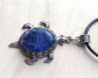 Turtle necklace, Sea turtle necklace, Blue sodalite turtle pendant, Tortoise stone necklace, Present mom, Gift for sister, Turtle jewelry