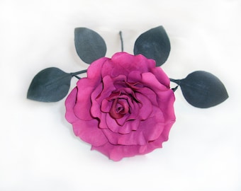 Hot pink rose, Leather rose, 3rd anniversary gift, June birth flower, Leather anniversary gift, Leather flower, Bedroom decor, Romantic gift