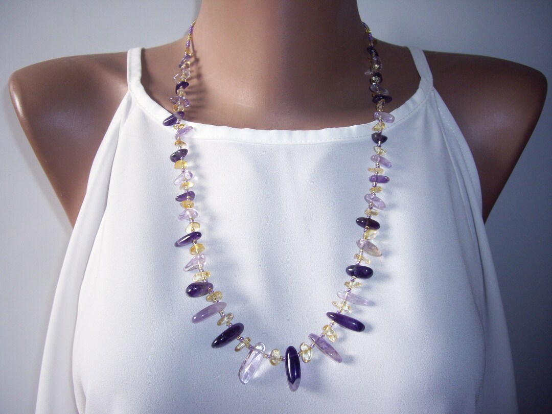 Pink Amethyst Gemstone Long Chain Statement Pendant Necklace Sterling Silver Rhodium main image 1