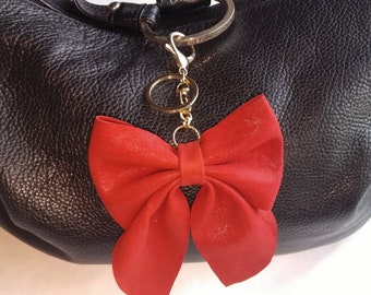 Red bow leather bag charm, Bow charm, Handbag leather charm, Bag coquette decor, Leather key holder, Gift for sister, Gift for friend