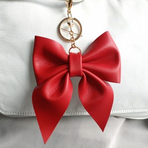 Red bow leather bag charm, Coquette keychain, Bow charm, Handbag leather charm, Leather key holder, Gift for sister, Gift for friend