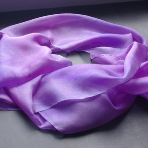Long purple pure silk scarf - Lightweight hand painted silk scarf - Thin scarf - 12th anniversary anniversary gift - Mother&#39;s day gift
