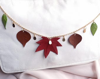 Leather Leaf Bag Charm: Gold Chain Purse Jewelry