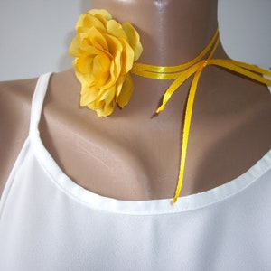Yellow flower choker necklace pure silk - 4th anniversary gift for wife - Elegant adjustable choker - Sunny Summer jewelry - Gift for friend