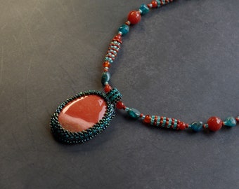 Apatite necklace, Mookaite jasper necklace, Colorful necklace, Statement necklace, Seed beads necklace, Cyan Terracotta necklace