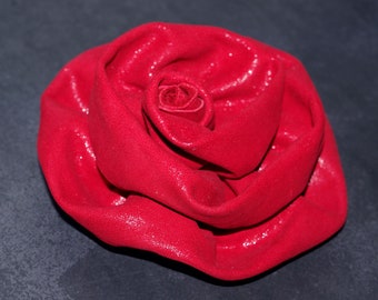 Large flower brooch, Red leather suede rose pin, 3rd anniversary gift, Red flower pin, Gift for sister, Gift for wife, Mother's day gift