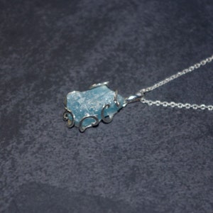 Aquamarine necklace, Raw aquamarine crystal pendant, Pisces birthstone necklace, Gemstone sterling silver necklace, Gift mom, Gift for wife